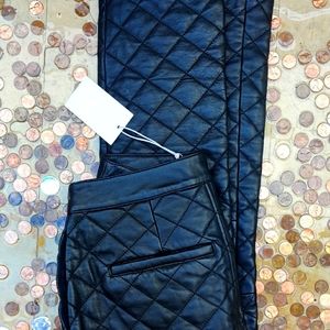WOMEN QUILTED LAMBSKIN LEATHER PANTS VERY RICH LEATHER